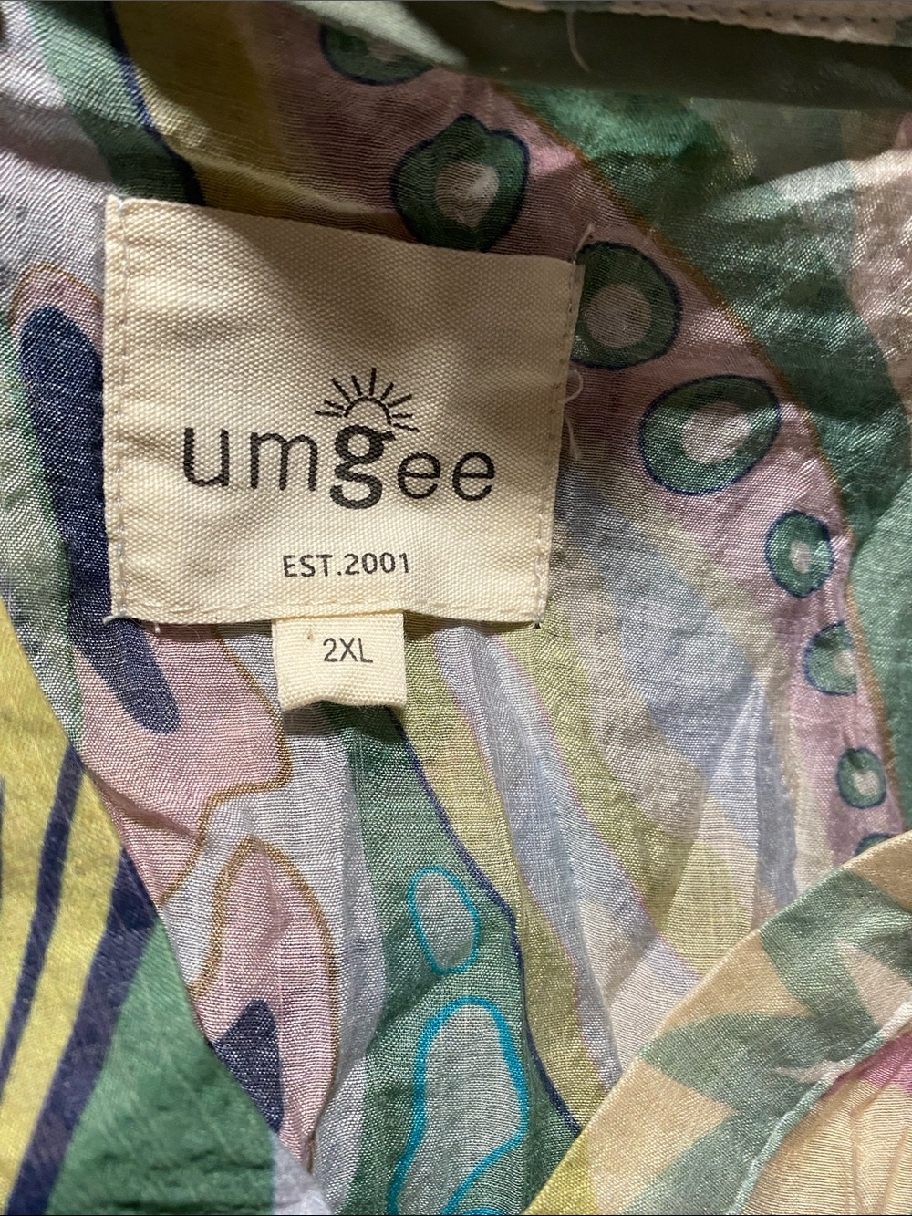 Umgee Multicolor Paisley Print Short Sleeve Dress - Green, Pink, Blue - Picture 3 of 3